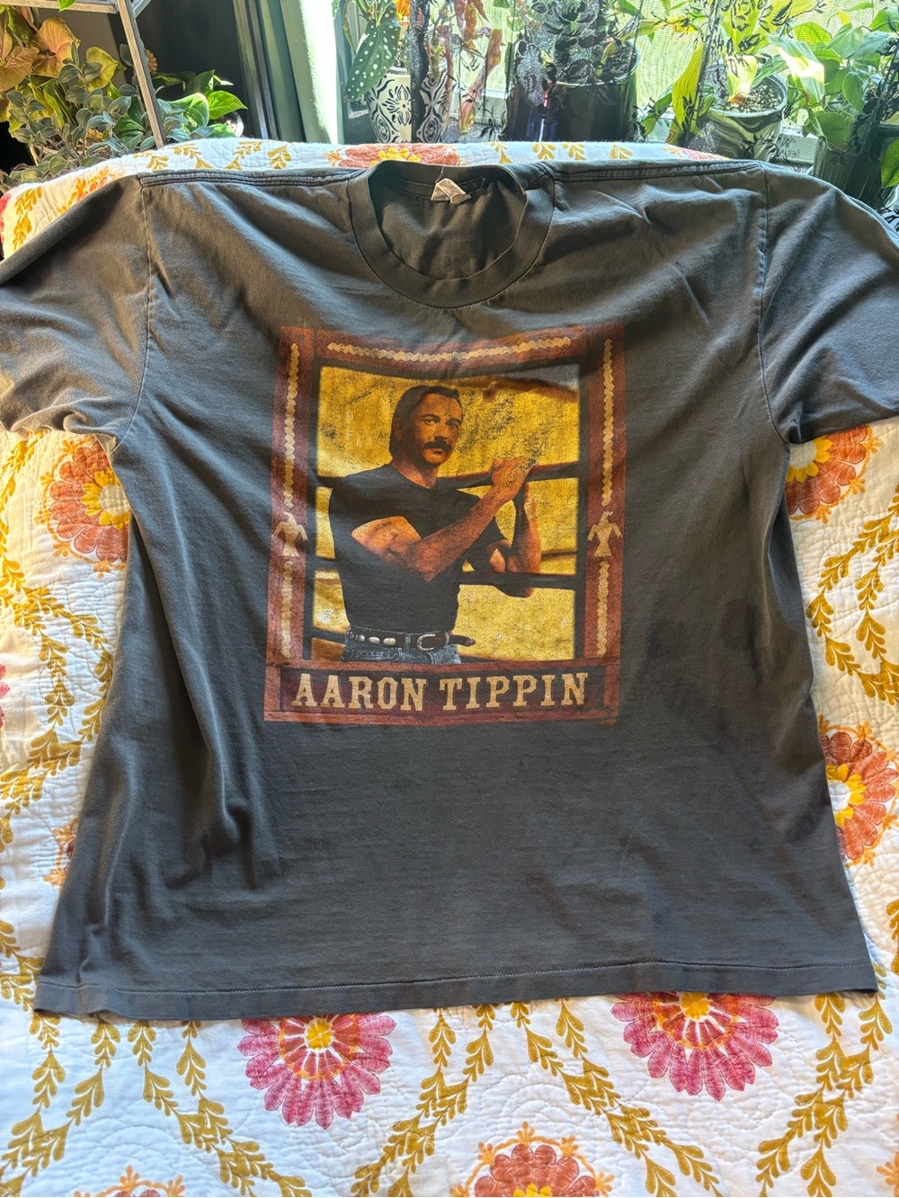 Vintage Aaron Tippin Graphic Tee - Men's Charcoal Shirt